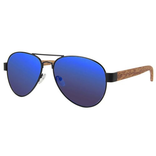 Aviator solbriller med wood look stænger - Forlanini | Blå spejlglas